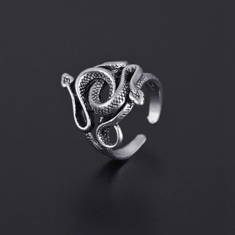 Vintage Double Snake Ring Fashion Personality Men and Women\'s Finger Jewelry Trendy Thai Silver 925 Animal Ring KOFSAC