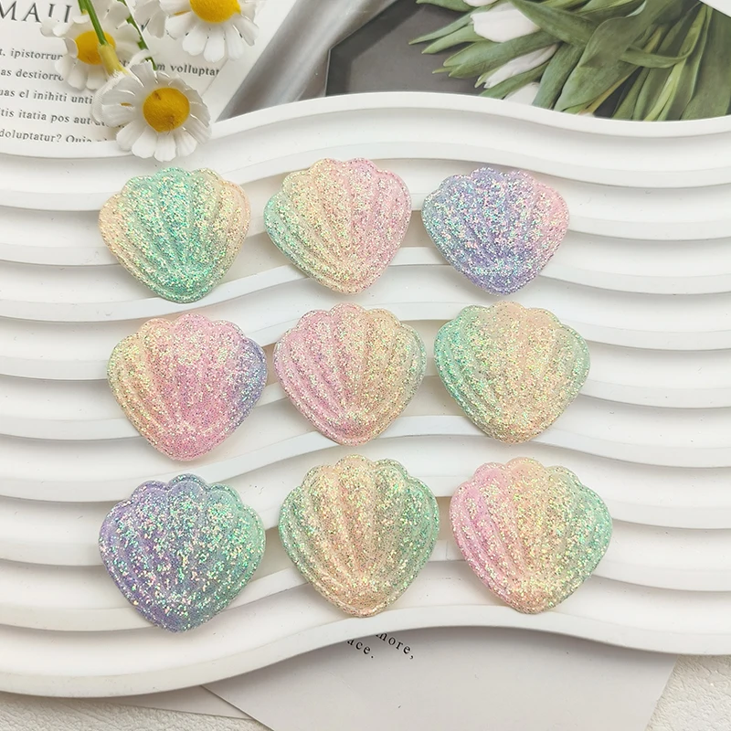 50 Stück glänzende, farbverlaufende Muschelapplikationen, 3,3 cm, zum Selbermachen, für Haarspangen und als dekoratives Zubehör für Stoffe. – Detail 2