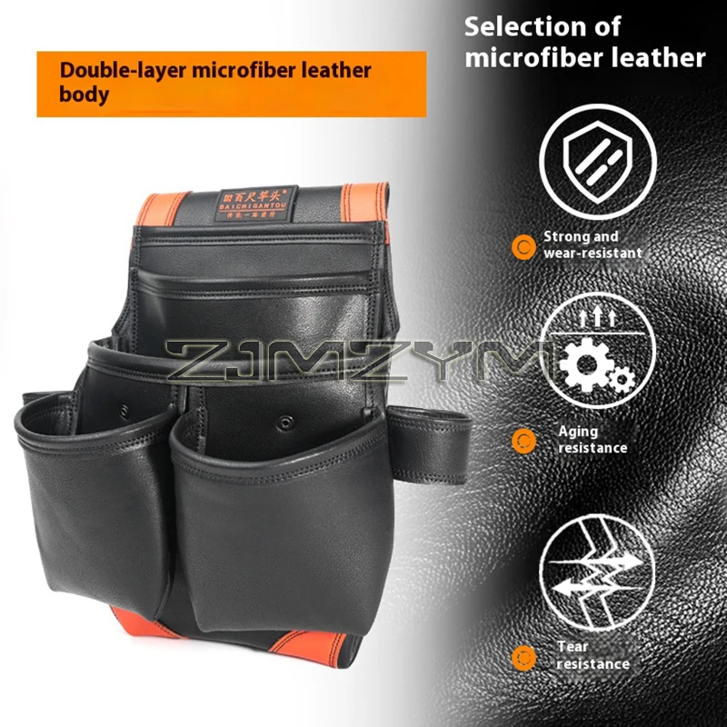 Pocket Tool Pouches Leather Tool Pouches Bag for Carpenter, Construction, Framers, Handyman | 5 Pockets, 2 Hammer Holders