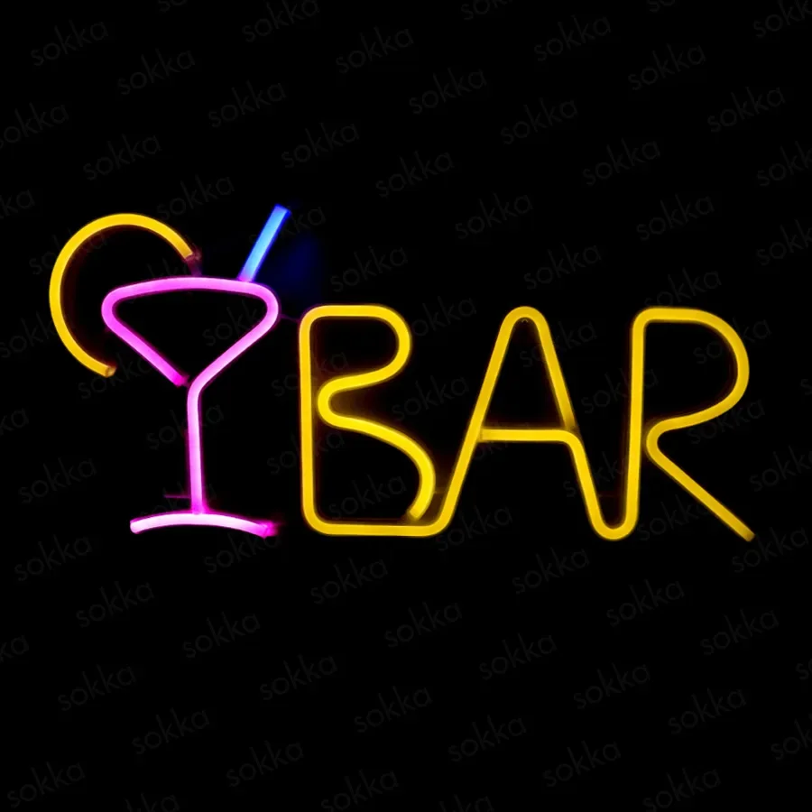 BAR Neon Sign Light LED Juice Letter Neon Lamp Tube With Remote Contral For Bar KTV Snack Shop Christmas Wall Decor 57x26cm