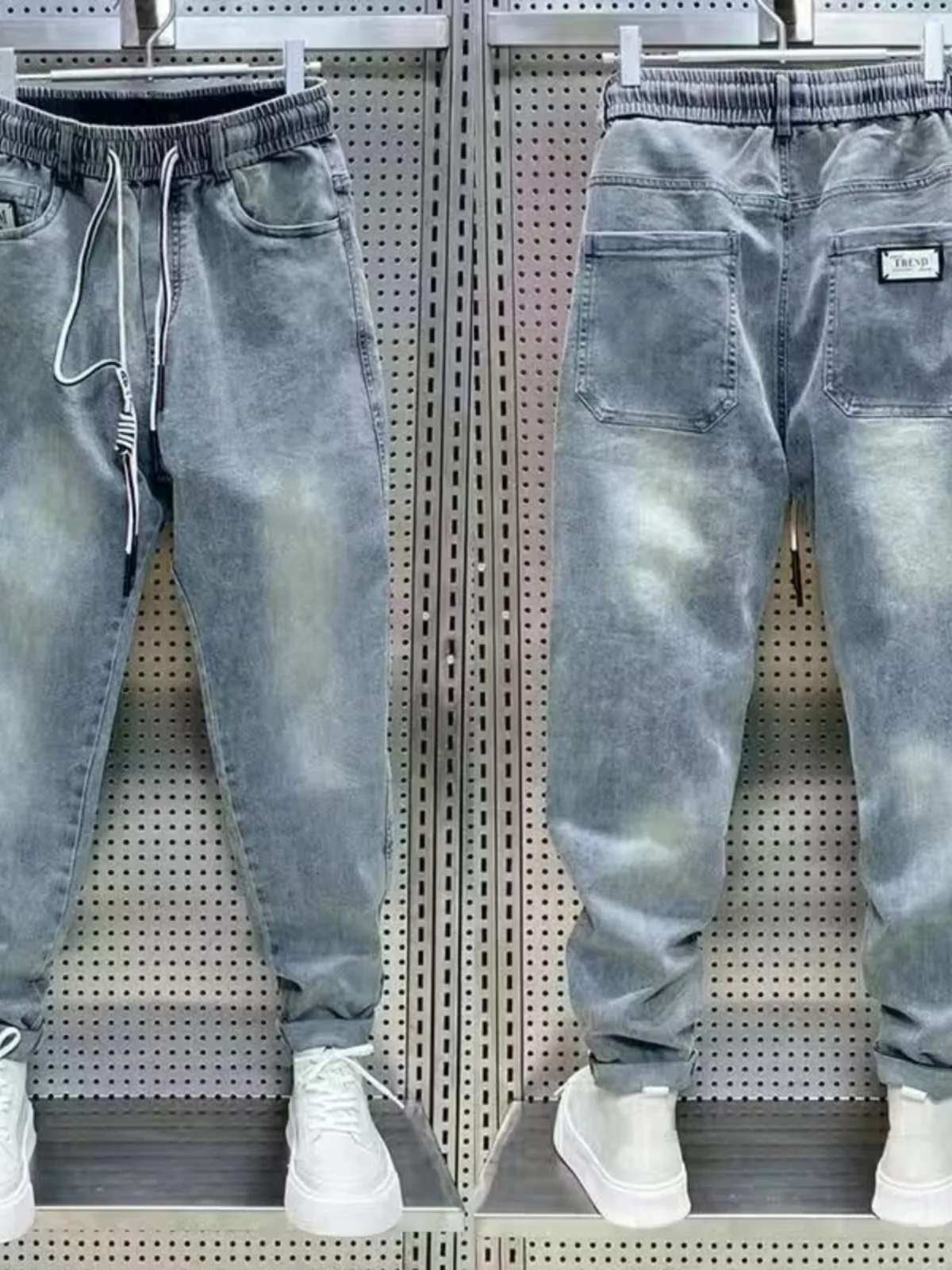 

Men's Summer Thin Casual Loose Straight Leg Nine-Piece Jeans Elastic Waed Harlan Casual Pants Youth Wear Four Seasons Unive...