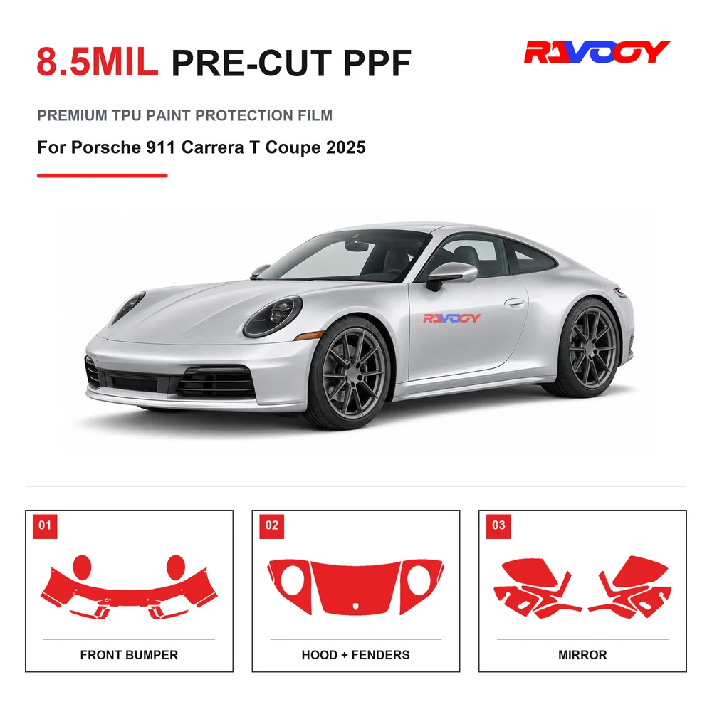 Precut PPF For Porsche 911 Carrera T Coupe 2025 8.5mil TPU Clear Paint Protection Film Self Healing Hydrophobic Stone Chip Guard