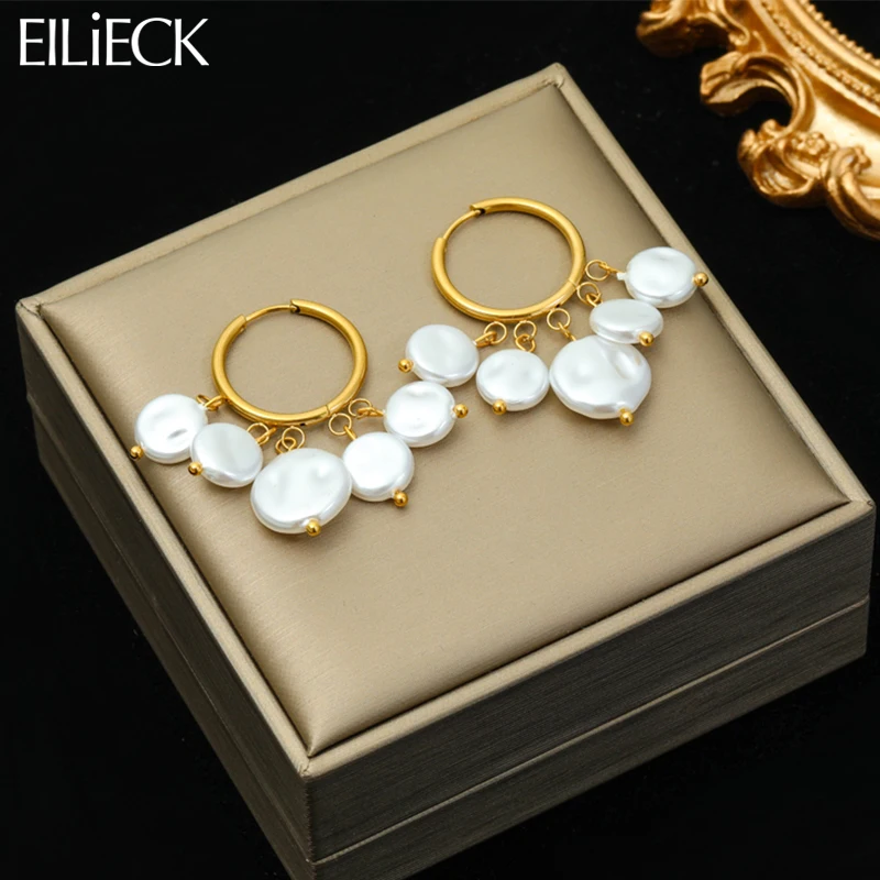 EILIECK-Boucles d'oreilles perlées en acier inoxydable pour femmes, boucles d'oreilles à breloques SION L, haute qualité, bijoux de fête pour filles, accessoire cadeau