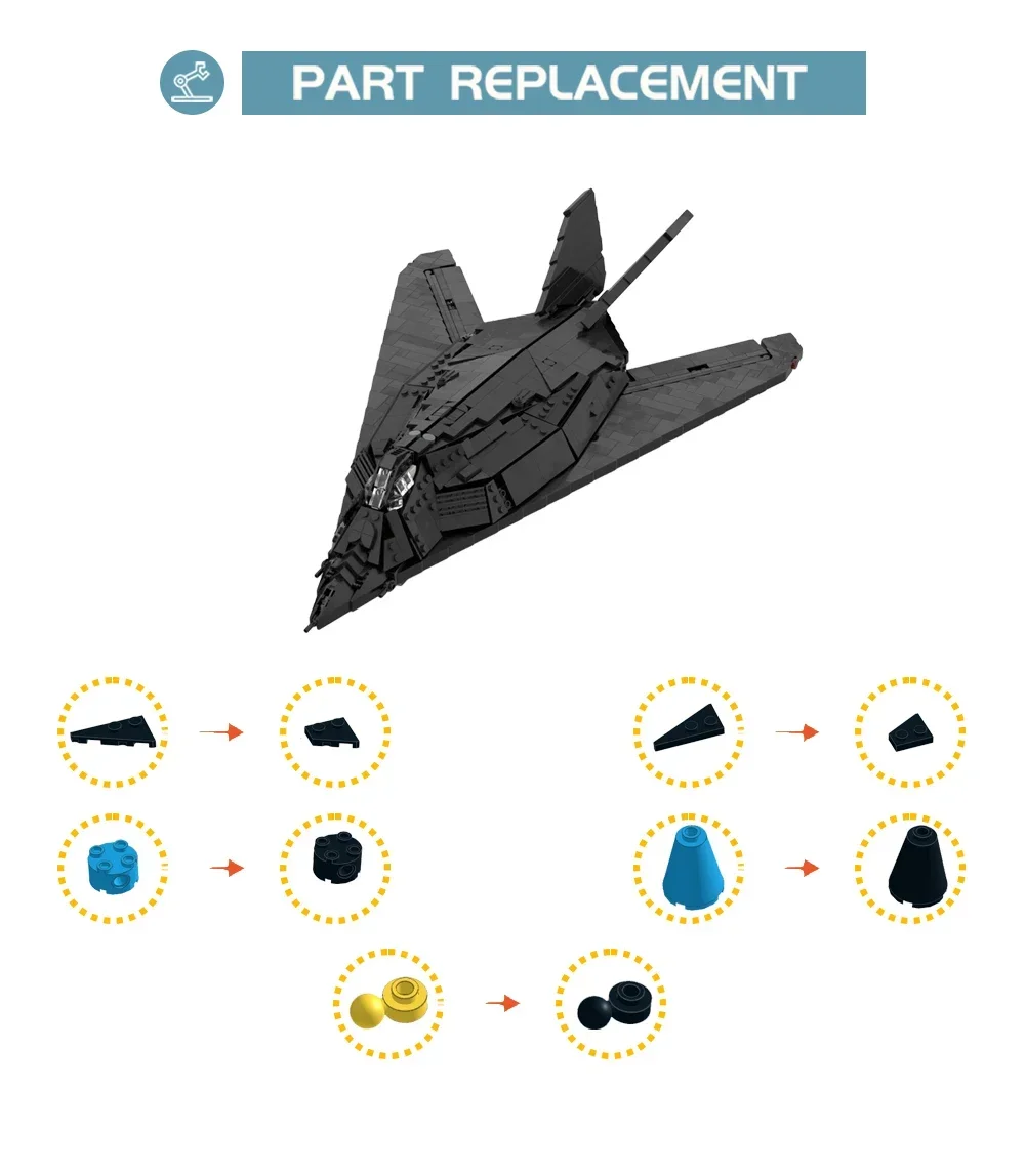 첫 스텔스 항공기 비행기 F-117 나이트호크 빌딩 블록 MOC-96820, WW2 군사 전쟁 비행기 전투기 브릭 모델, DIY 어린이 장난감