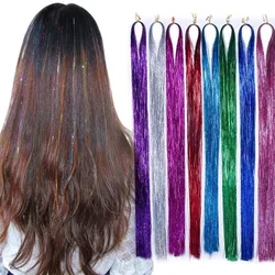 Shiny Sparkle Hair Tinsel Colorful Rainbow Silk Hair Extensions Girls Headwear for Braiding Headdress 93cm 150strands/pack