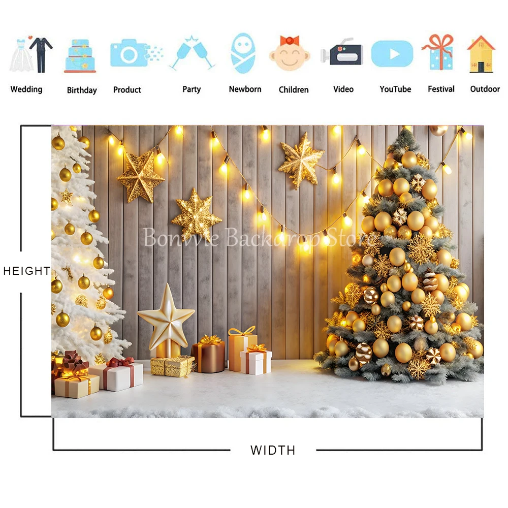 Bonvvie Christmas Backdrop Xmas Tree Fireplace Gift Window Family Baby Portrait Photography Background Party Decor Photo Studio