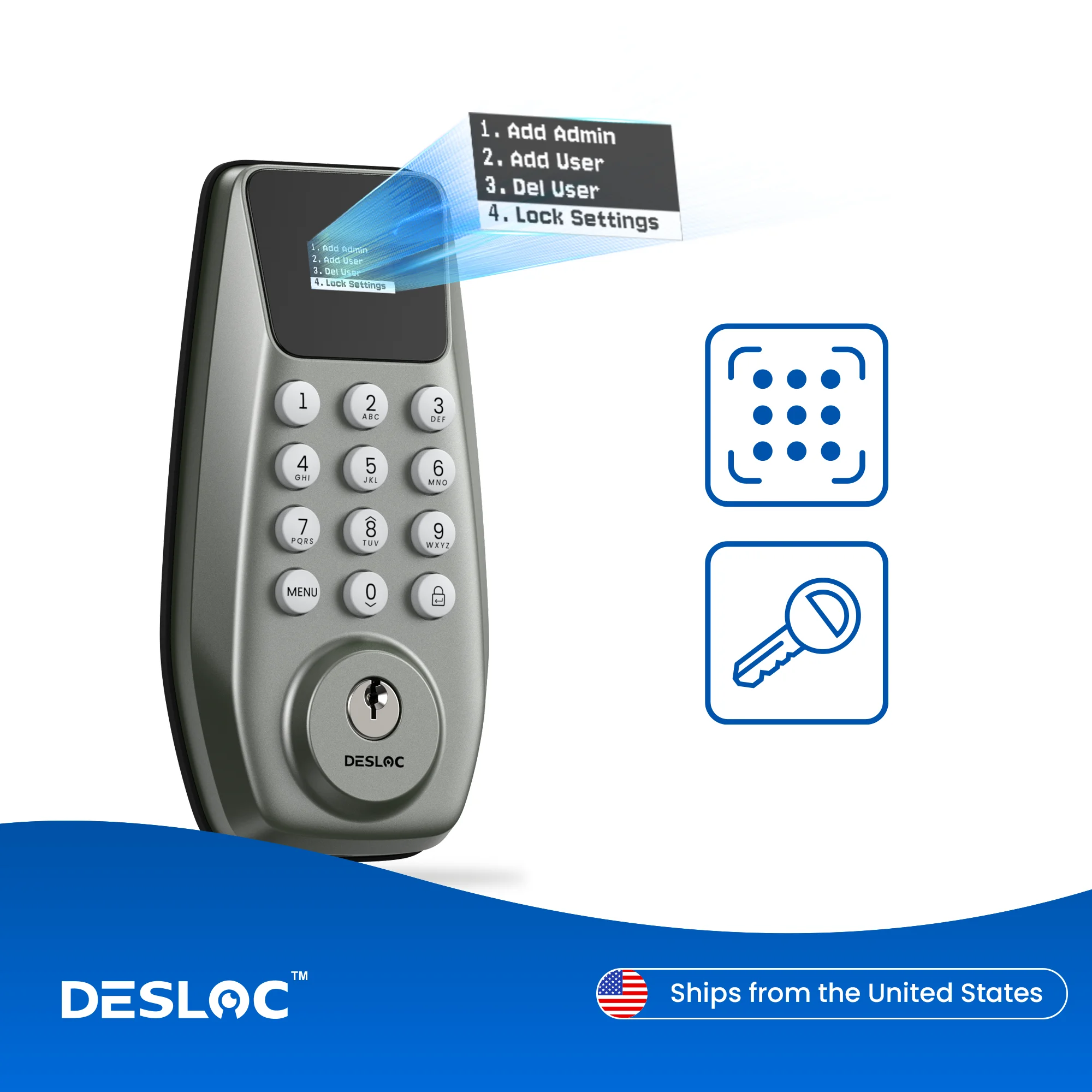 

DESLOC Keyless Entry Door Lock with Display, Keypad Deadbolt, Auto Lock, 100 PIN Codes, Passage Mode, 1-Year Battery Life