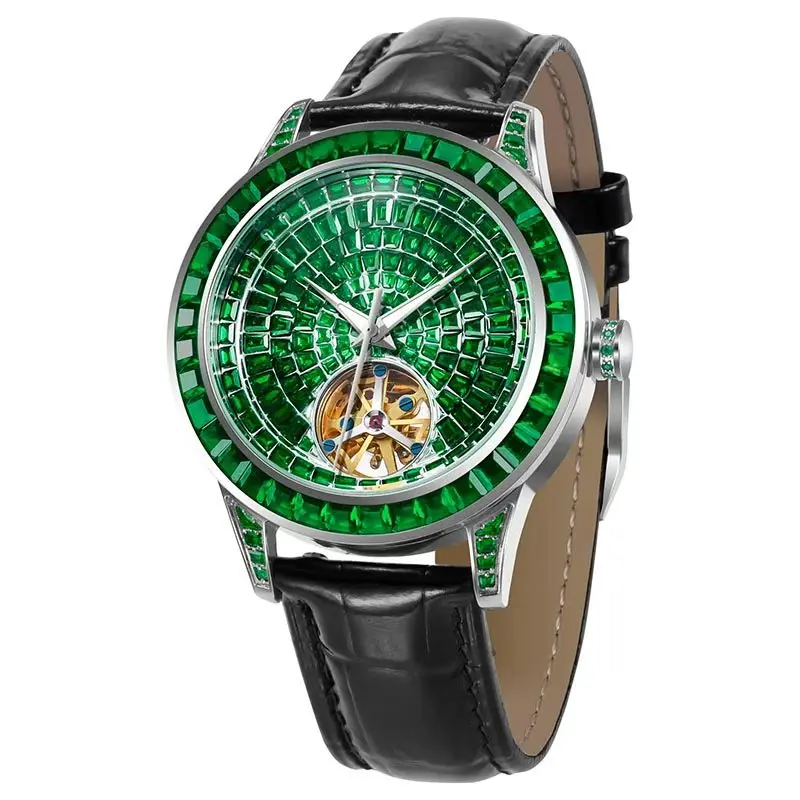 นาฬิกาข้อมือผู้ชาย Haemmer Design ดีไซน์หรูหรา ประดับเพชร ระดับท็อป เหมาะสำหรับธุรกิจและสวมใส่สบายๆ สายหนัง เรืองแสง กันน้ำ ระบบไขลานอัตโนมัติเต็มรูปแบบ