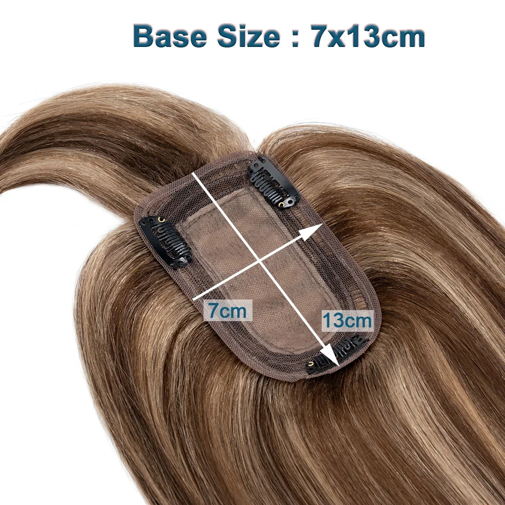 Rich Choices Toppers per capelli per donna Topper per capelli umani veri con frangia Densità 150% 7 * 13 cm Clip con base in seta in pezzi di capelli superiori