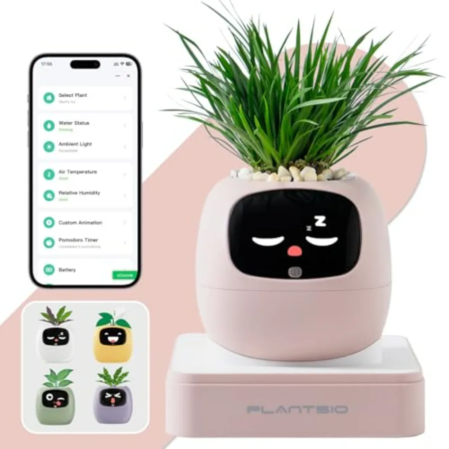 

Smart Indoor Planter with App Control Self-Watering AI Pot for 100+ Plants LCD Display Pomodoro Timer 80ml Reservoir Pink