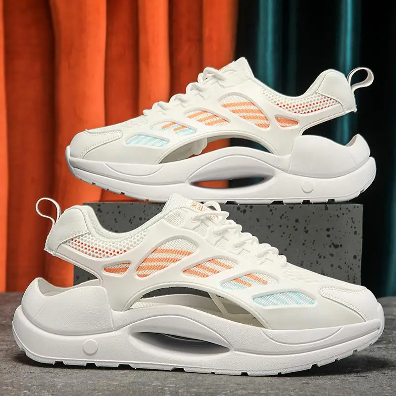 Men's Sandals Outdoor Men Breathable Mesh Surface Beach Shoes Youth Leisure Baotou Hollowed Frame Non-slip Beach Shoes