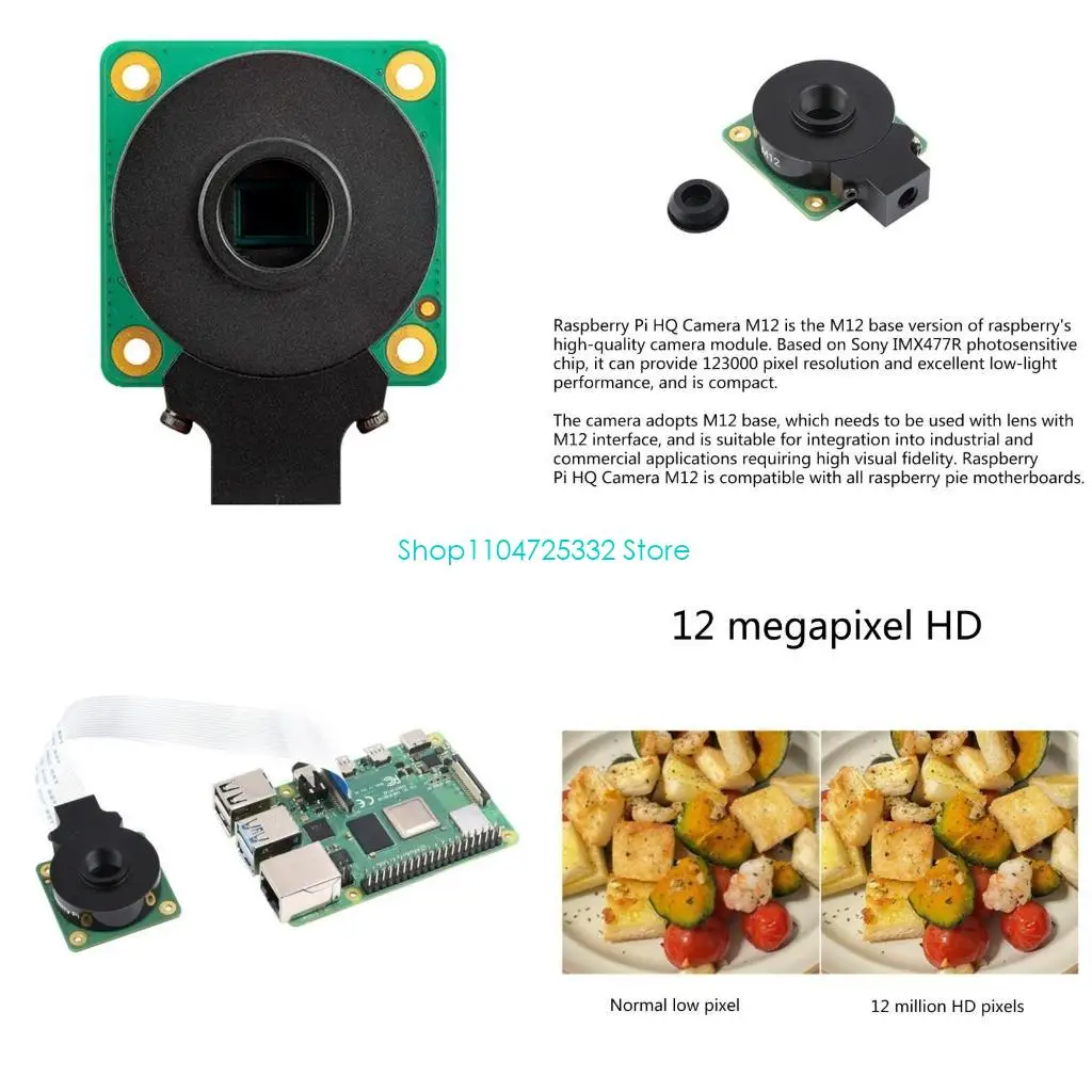 

P5EA New 12.3MP for High Quality Camera HQ IMX477R High Sensitivity Supports Mount Lenses for Pi
