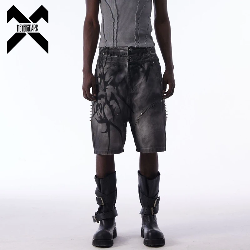 2026 Vintage High Street Baggy Denim Shorts Men Washed Graffiti Dirty Jean Shorts Loose Casual Summer Five Point Pants