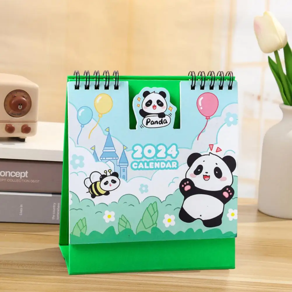 Calendario de escritorio con temática de dibujos animados 2024, Mini espiral, planificador de dibujos animados para la decoración del hogar y la Oficina, Agenda mensual Kawaii