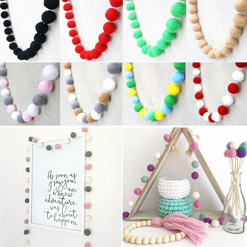 DIY Macaron Color Felt Ball String Children Room Tent Decor Pompom Hair Ball Hanging Pendant Ornament Birthday Decor Girls Gift