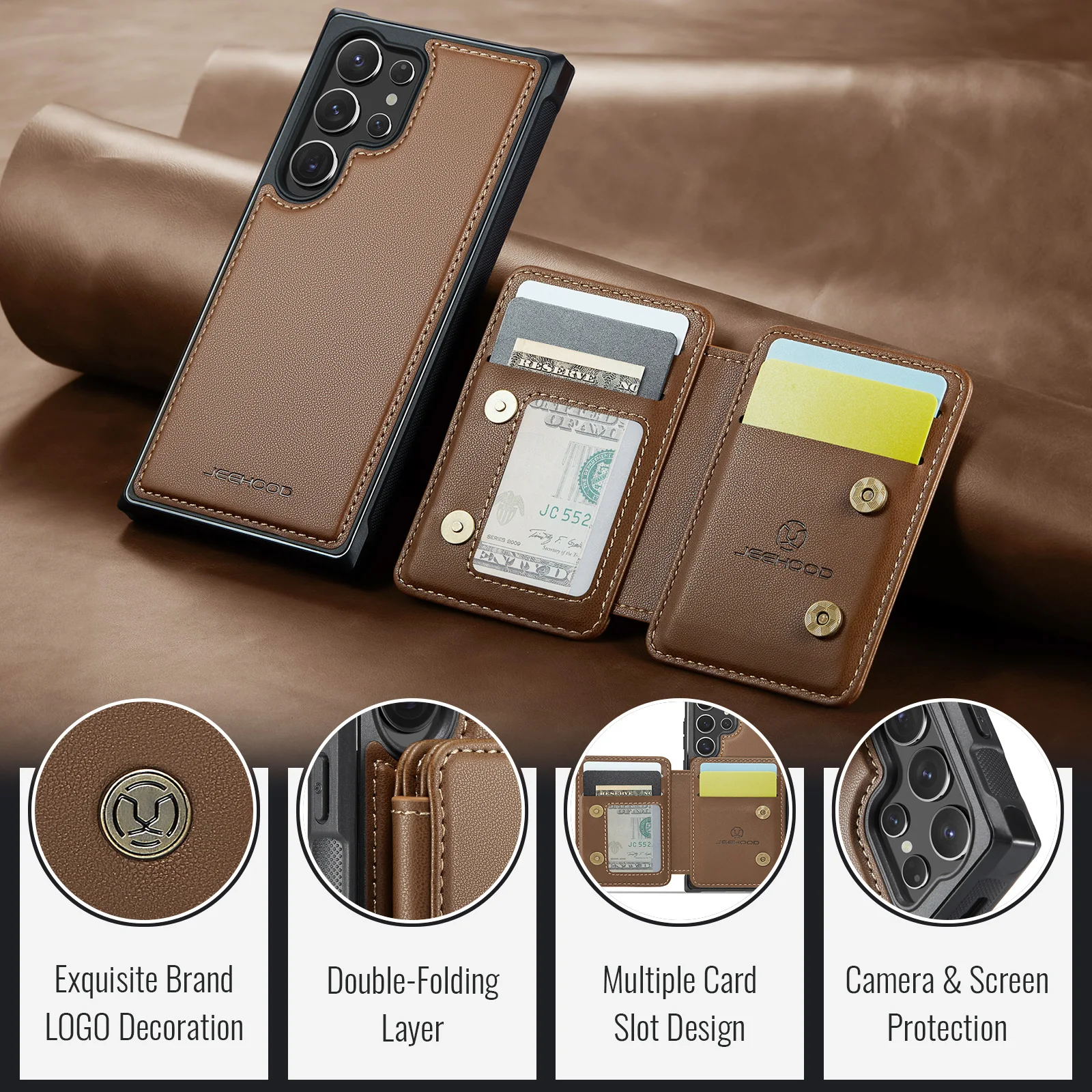 

J05 For Samsung Galaxy S26 S25 S24 S23 S22 S21 Strong Magnetic Suction Detachable Wallet Phone Case Shockproof Stand Back Cover