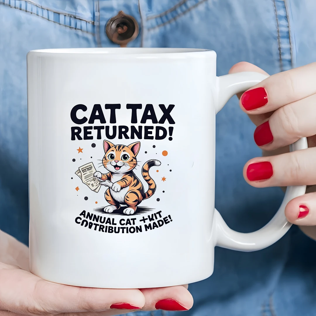 11オンス 猫好き税金カップ + 楽しい漫画猫デザイン + 子供向けオフィスクリエイティブギフト クリスマスギフトマグ