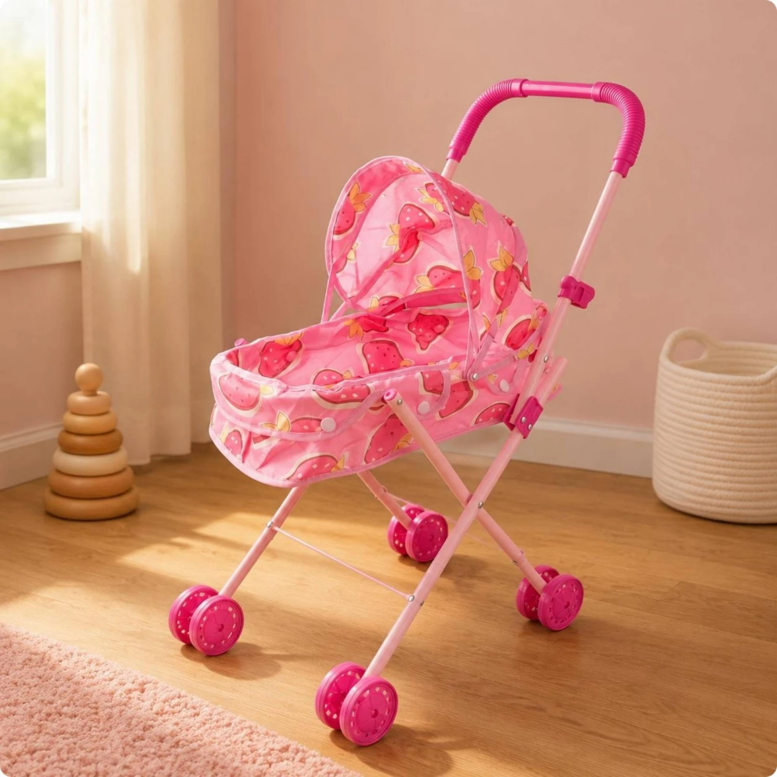 baby-doll-stroller-iron-pipe-frame-folding-doll-stroller-pretend-play-carriage-lightweight-toy-pram-even-rolling-wheels
