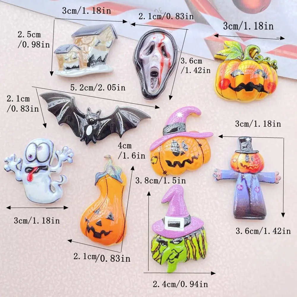 10 PCS New Models Colorful Cartoon Halloween Pumpkin, Ghost，bat Series Resin Scrapbook DIY Jewelry Hairpin Headrope Decoration