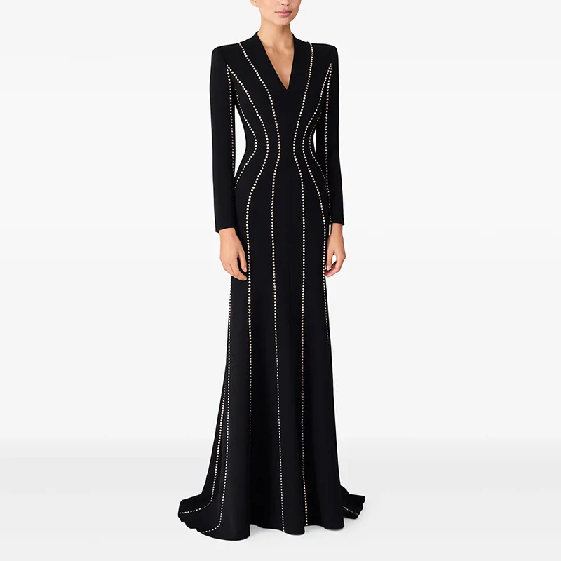 

Hot Selling 2026 New Long Sleeve Socialite Temperament Long Dress Gown