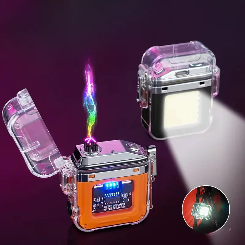 1New Waterproof Windproof Electric Lighter Transparent Plasma Arc Flashlight USB Rechargeable Outdoor Camping Box Gift Wholesale