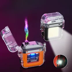 1New Waterproof Windproof Electric Lighter Transparent Plasma Arc Flashlight USB Rechargeable Outdoor Camping Box Gift Wholesale