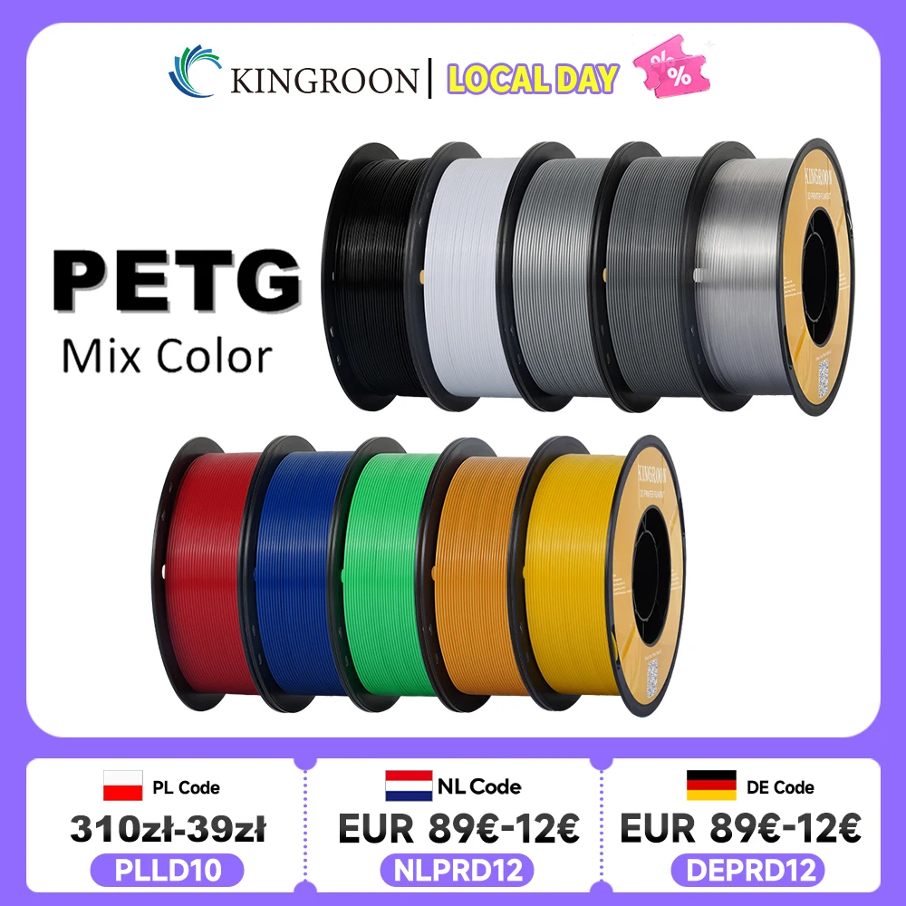KINGROON PETG – filament do drukarek 3D, średnica 1,75 mm, 5 kg, 10 kg, mieszanka kolorów, materiał do druku 3D, 1 kg na rolce, plastik PETG do drukarek 3D FDM.