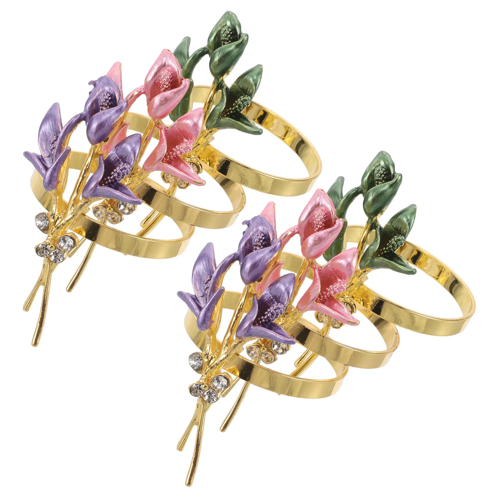 6Pcs Flower Napkin Rings Lily Design Elegant Rhinestone Wedding Party Banquet Holiday Decor Wedding Napkin Rings