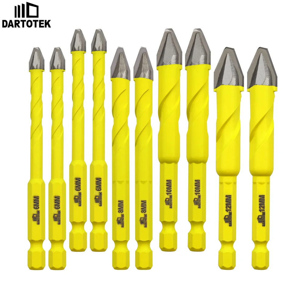 

DARTOTEK 10Pcs 5/6/8/10/12mm Drill Bit Set Carbide Eccentric Drill For Wood Plastic Masonry Ceramic Tile Multitool Hole Saw