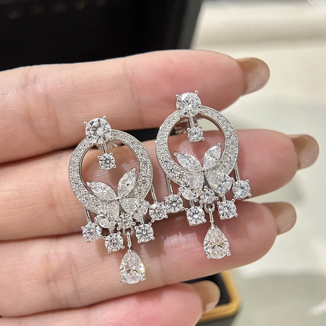 S 925 Sterling Silver Women's Earrings CZ Simulation Diamond Irregular Design French Luxury Jewelry Non Fading And Non Allergic