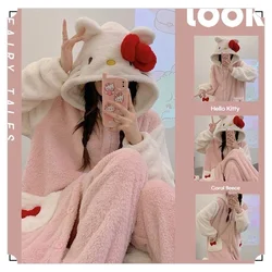 Cute Peripheral Nightgown Home Clothes Hello Kitty Exquisite Pajamas Thick Coral Fleece Nightgown Bathrobe Warm Home Clothe Gift