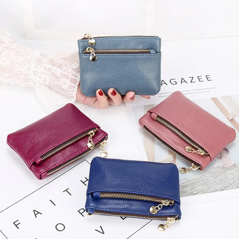 Leather Zipper Coin Purse Wallet – Compact Card Holder With Multiple Slots, Soft & Stylish For Daily Use