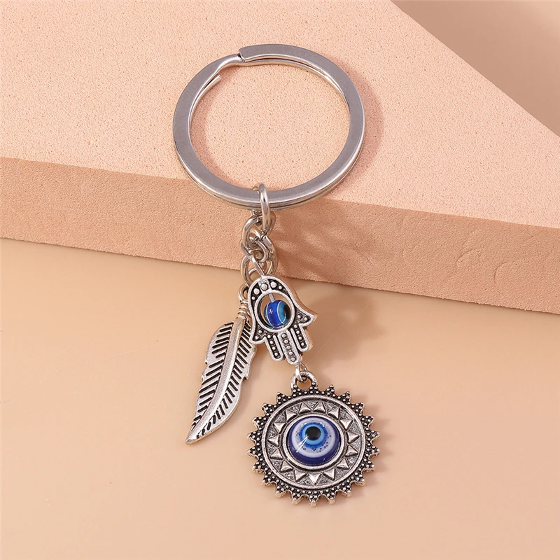 Bohemia Evil Eye Hamsa Hand Keychain for Women Men Blue Eye Key Keyring Bag Pendant Car Key Holder Rings DIY Jewelry Gift