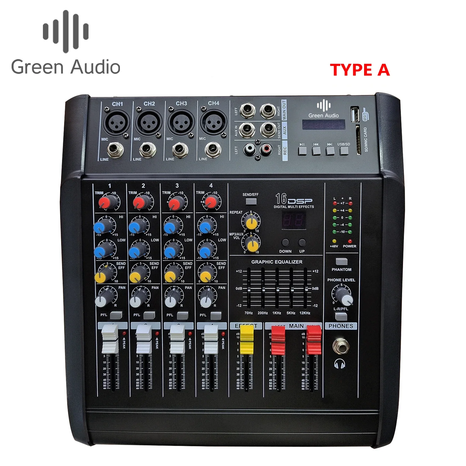 GAX-402D Professional Audio Mixer with USB DJ Sound Mixing Console MP3 Jack 4 Channel Karaoke Amplifier For Karaoke KTV