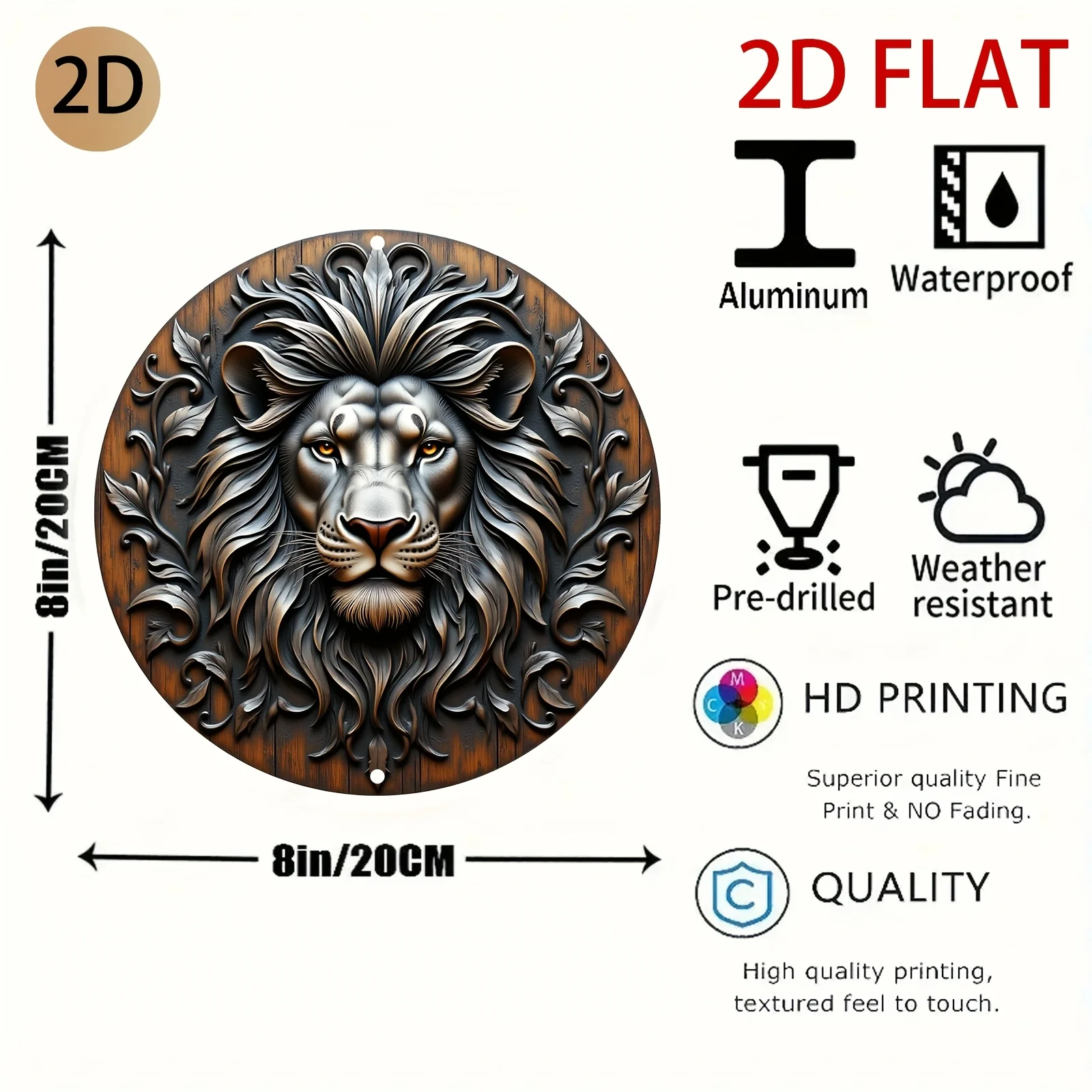 HD Tin Sign, 3D Carved Lion Head Round Metal Wall Art, Vintage Wildlife Home Decor