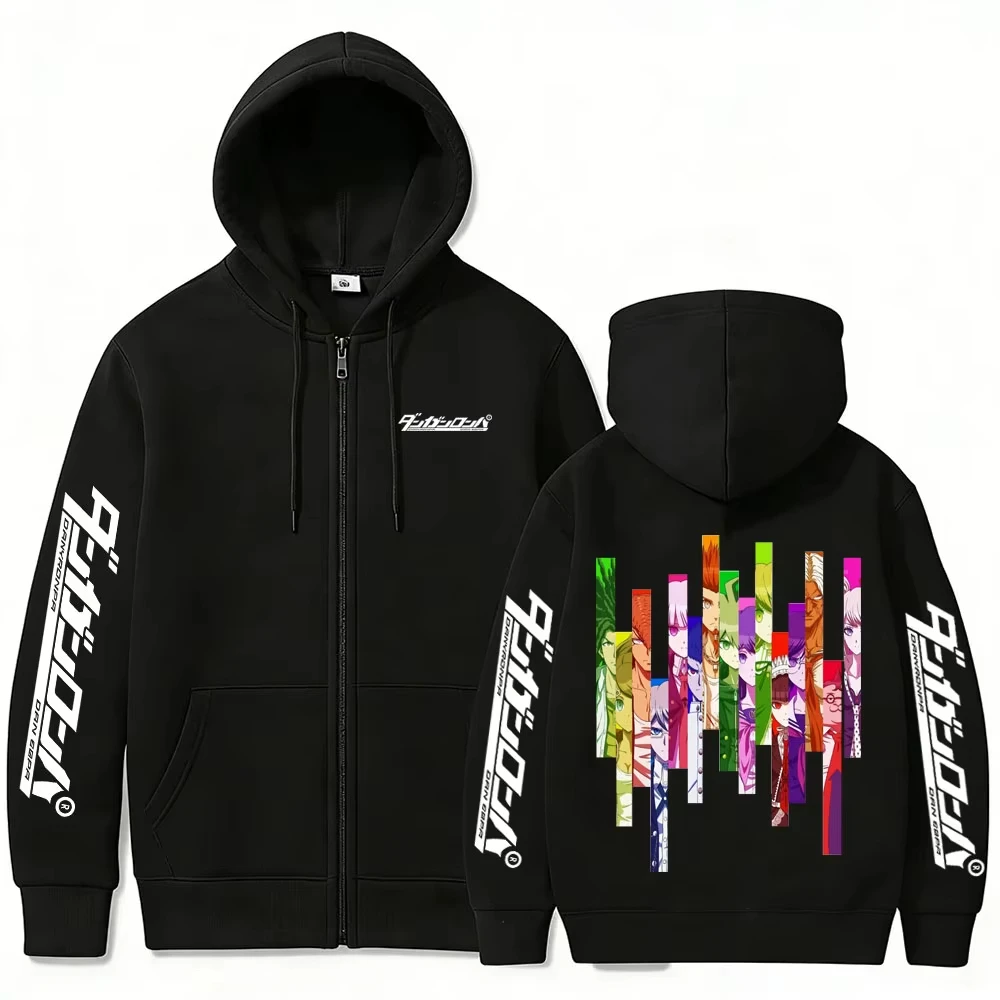 2026 Danganronpa Anime Merch Zipper Hoodie Fleece Cotton Zip Up Jacket, Unisex Men Women 90s Manga Cosplay Streetwear Sweatshirt
