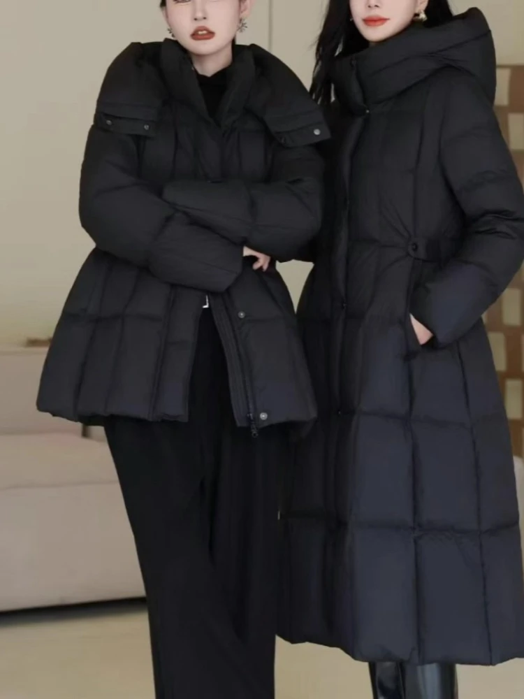 الشتاء 90% الأبيض بطة معطف منتفخ المرأة موضة أنيقة سليم صالح سترات 2025 جديد مقنعين الخصر سميكة الدافئة أسفل سترة أبلى #5