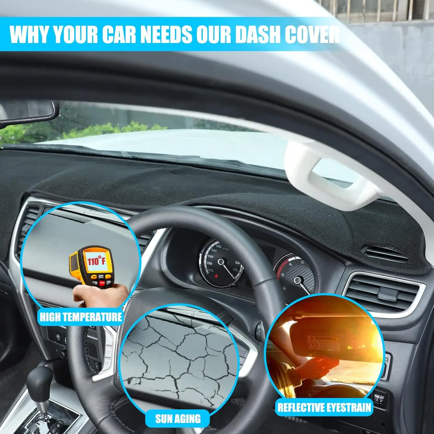 

Instrument Cover Mat Dashboard Mat For Mitsubishi Triton L200 2015-2020,Polyester Car Dashboard Anti-Slip Cover Sun Shade Pad