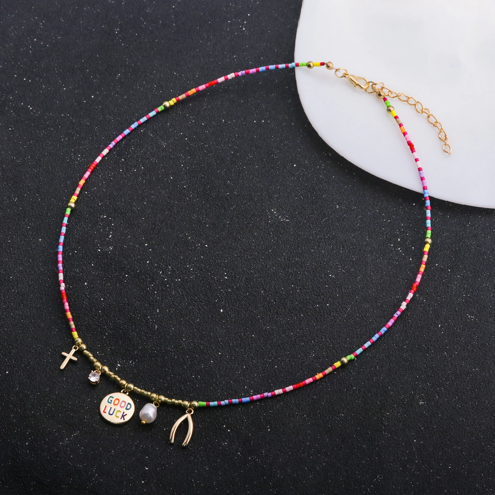 3Pcs Dopamine Rainbow Seed Bead Layered Choker Women Boho Daisy Mushroom Good Luck Pearl Necklace Summer Y2K Stack Jewelry