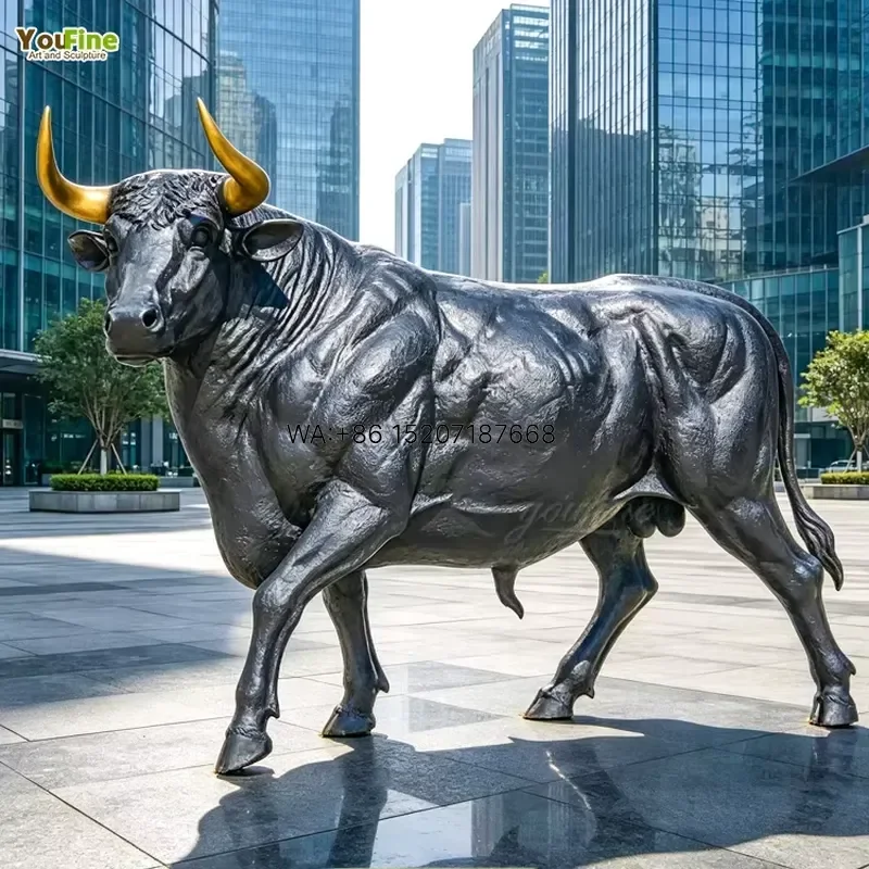 Wmwmnu Large Life Size Bronze Bull Sculpture Outdoor Walking Statue for Garden Plaza Commercial Building Decor Customized