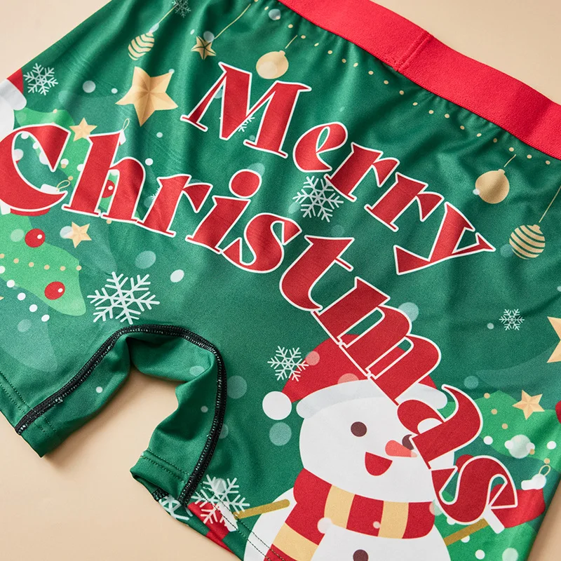 Mens Breathable Christmas Print Underwear Skin-friendly Fashionable Casual Sports Boxers Four Corner Shorts Christmas Gifts