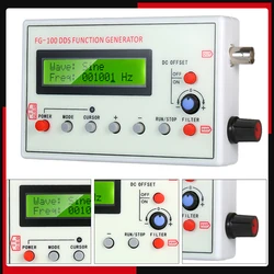 1HZ-500KHZ FG-100 DDS Signal Generator Sine Triangle Square Sawtooth ECG Noise Output Frequency Meter Signal Source Module DDS