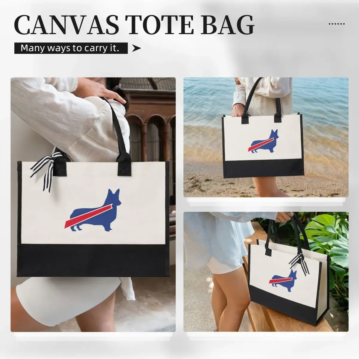 Canvas Gift Shopping Bag  Corgi Canvas Large Capacity Bag Customizable Quality Gifts