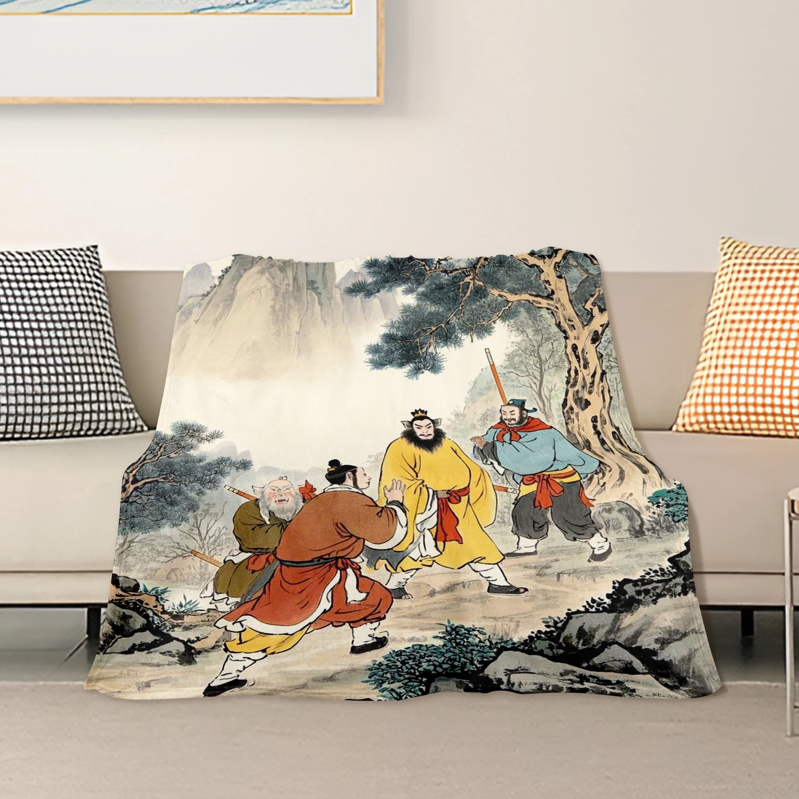 

Elegant Blanket Featuring Classical Chinese Figures In A Mountainous Setting Adds A Touch Of Martial Arts Elegance