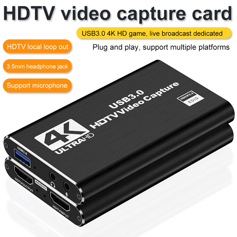 USB 3.0 4K HDMI-Compatible Capture Card 1080P 60FPS Video Grabber Game Capture Card for Streaming Works for PS4/Camera/PC