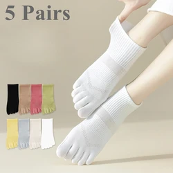 5 Pairs Five Fingers Socks Women Cotton Mesh Summer Toe Socks Sports Anti-slip Low Cut Ankle Socks with With Separate Fingers