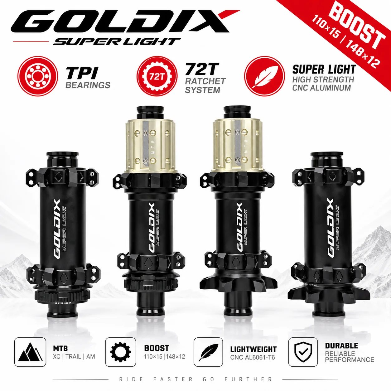 GOLDIX M160 XC MTB Boost Hub 28H 72T Ratchet 15x110 12x148 Center Lock 6Bolt HG XD MS TPI Sealed Bearing for Shimano 12 Speed