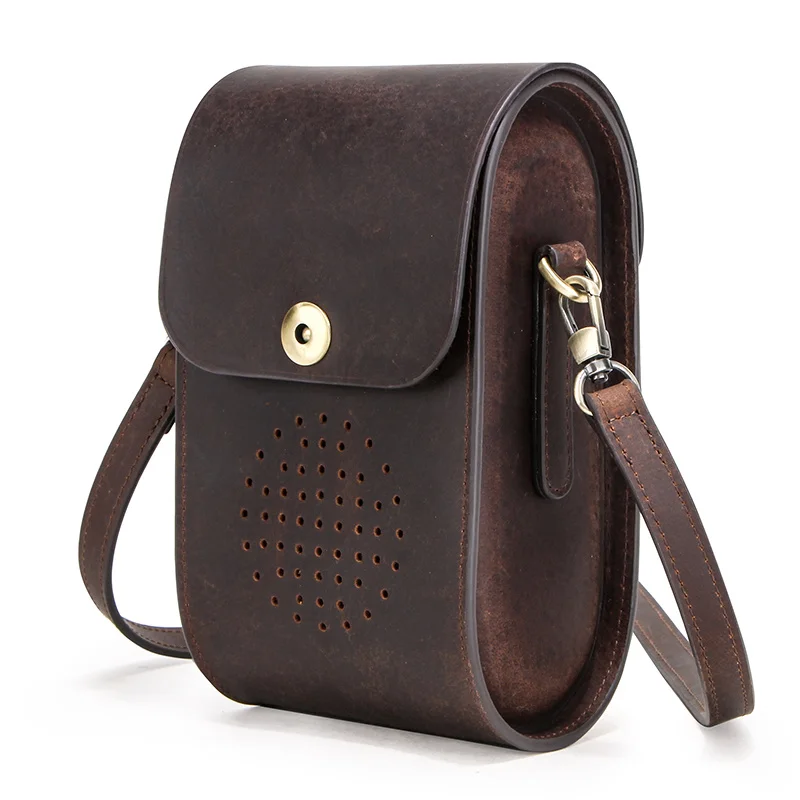 Vintage Small Shoulder Bag Men Cell Phone Pocket Crazy Horse Leather Men's Crossbody Bags Male Bolsa Handbag Quality