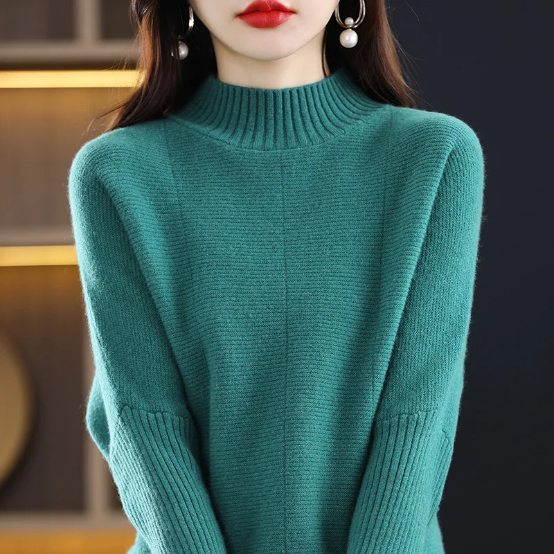 In autumn and winter of 2023, the new woolen sweater is semi-turtle neck Joker Solid Color Knitting Bottom Fashion, and it is wo