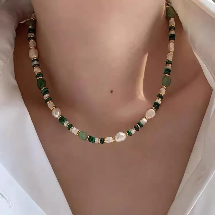 Neue Ankunft Trendy Natürliche Süßwasser Perle & Jade Stein 14K Gold Gefüllt Weibliche Schmuck-Set Für Frauen Halskette Armband geschenke – Detail 1